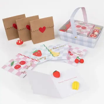 Meri Meri - MEM Meri Meri - Fruit Basket Classroom Valentine's Note Set with Erasers, Set of 12