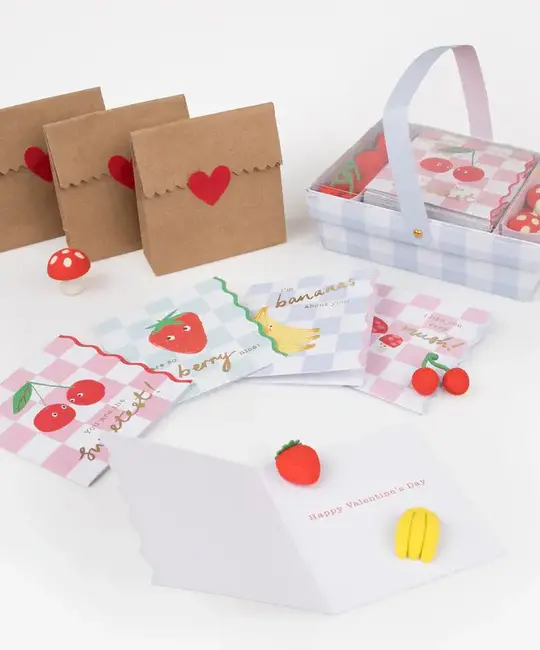 Meri Meri - MEM Meri Meri - Fruit Basket Classroom Valentine's Note Set with Erasers, Set of 12