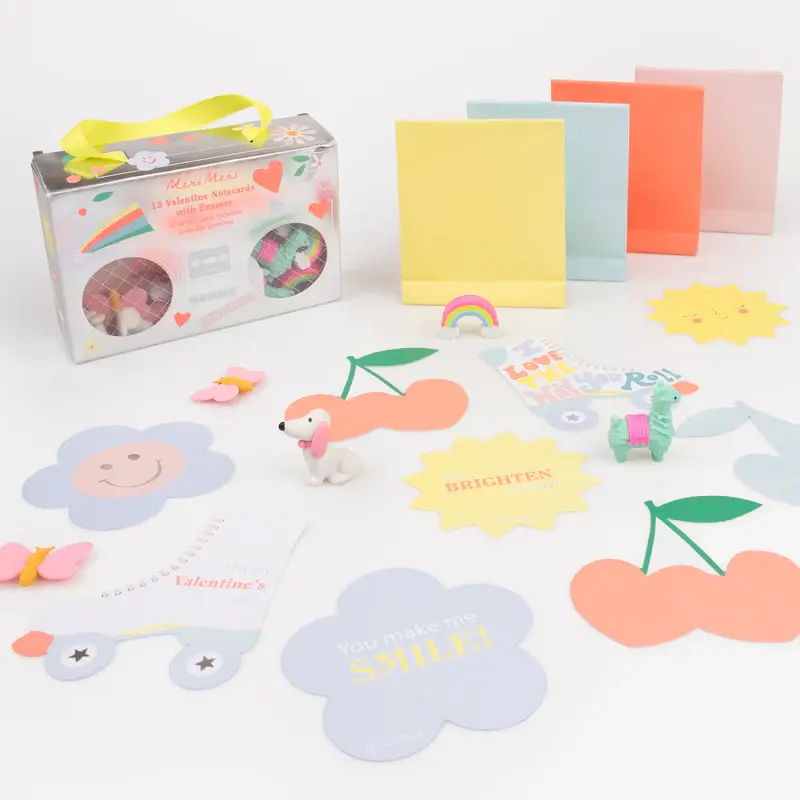Meri Meri - MEM Meri Meri - Boom Box Radio Classroom Valentine's Note Set with Erasers, Set of 12
