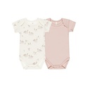 Quincy Mae - QM QM BKBC - Short Sleeve Bodysuit, 2 Pack || Swans, Bubblegum