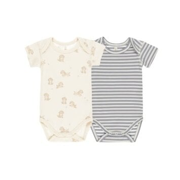 Quincy Mae - QM Quincy Mae - Short Sleeve Bodysuit, 2 Pack || Puppies, Blue Micro Stripe