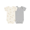 Quincy Mae - QM Quincy Mae - Short Sleeve Bodysuit, 2 Pack || Puppies, Blue Micro Stripe