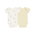Quincy Mae - QM QM BKBC - Short Sleeve Bodysuit, 2 Pack || Hot Air Balloons, Yellow Stripe