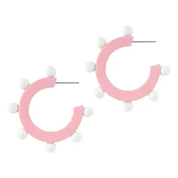 Sunshine Tienda - ST ST JEEA - Pink with White Ball Bead Hoop Earrings
