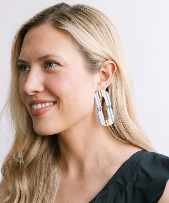 Sunshine Tienda - ST ST JEEA - Colorful Stripe Rancher Oval Earrings