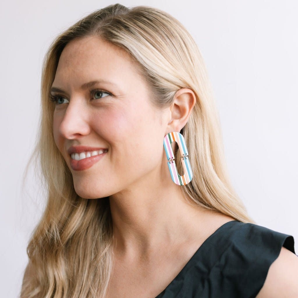 Sunshine Tienda - ST ST JEEA - Colorful Stripe Rancher Oval Earrings