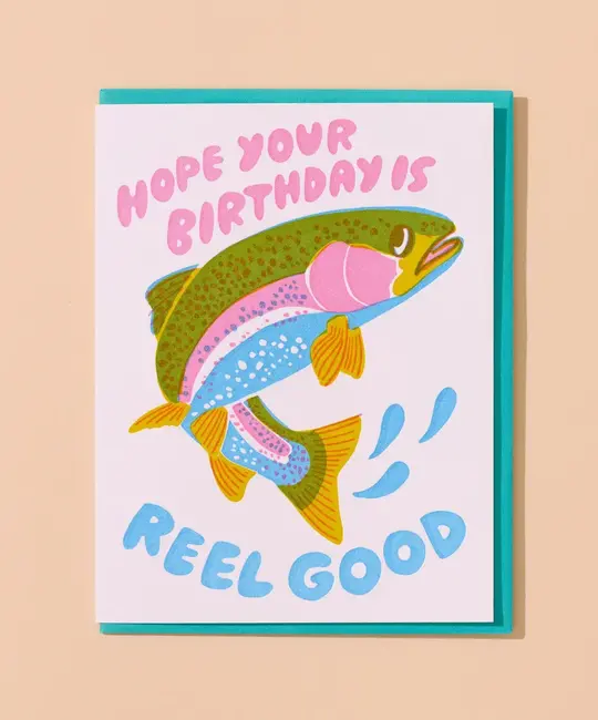 and Here We Are - AHW AHWGCBI0031 - Reel Good Trout Fish Birthday Card