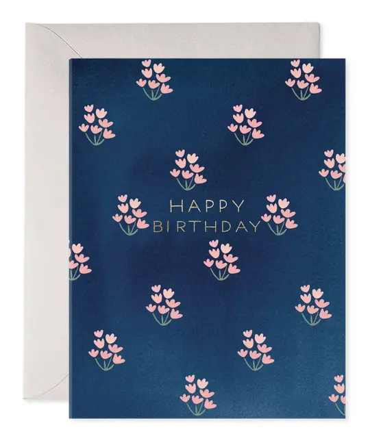 E. Frances Paper Studio - EF EFGCBI0090 - Dainty Flowers Block Print Blue Birthday Card