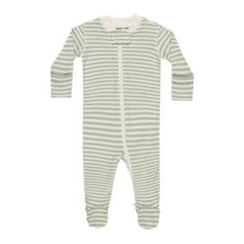 Quincy Mae - QM QM BKBC - Zip Long Sleeve Sleeper Footie || Sage Stripe