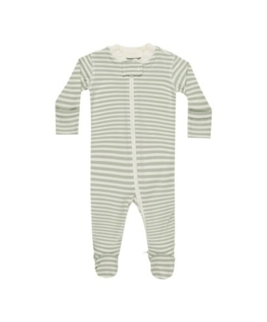 Quincy Mae - QM QM BKBC - Zip Long Sleeve Sleeper Footie || Sage Stripe