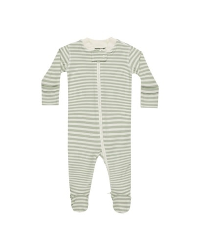 Quincy Mae - QM QM BKBC - Zip Long Sleeve Sleeper Footie || Sage Stripe