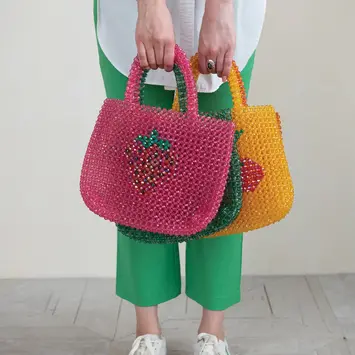 Creative Co-Op - CCO CCO BAG - Handmade Iridescent Acrylic Beaded Handbag, Assorted Fruit or Heart styles