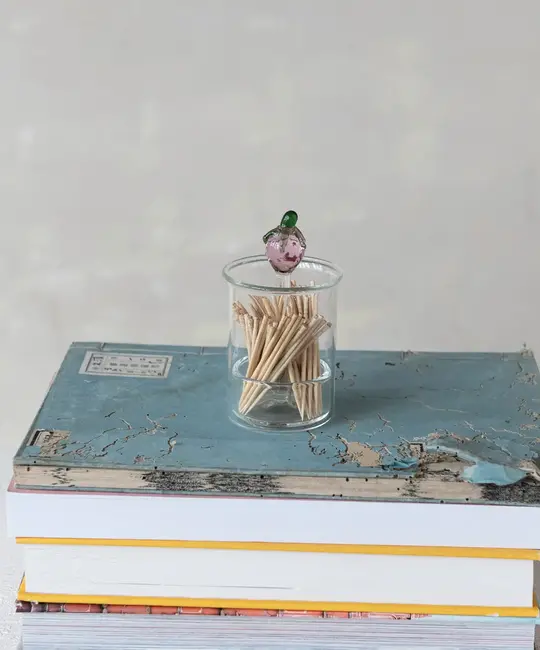 Creative Co-Op - CCO CCO HG - Glass Toothpick/Cotton Swab Holder with Hand-Blown Strawberry