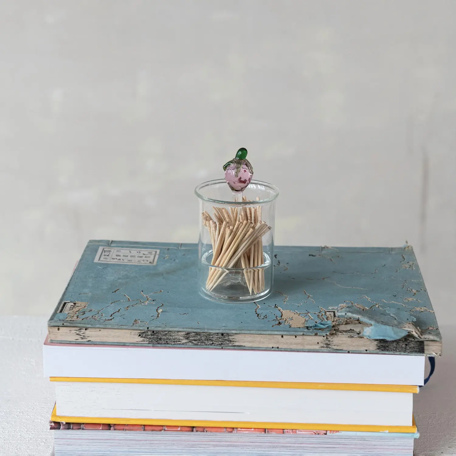 Creative Co-Op - CCO CCO HG - Glass Toothpick/Cotton Swab Holder with Hand-Blown Strawberry