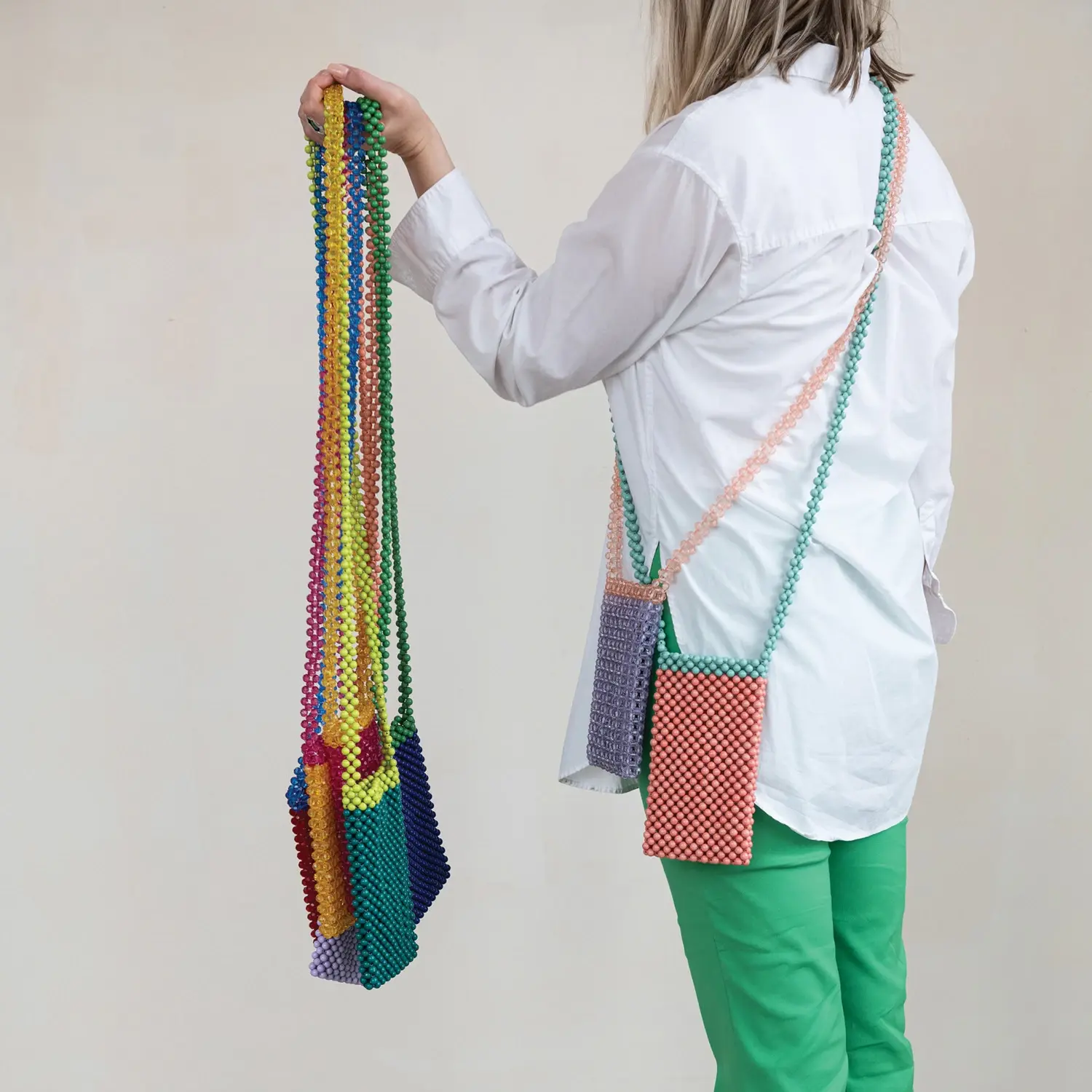 Creative Co-Op - CCO CCO BAG - Handmade Acrylic Beaded Two-Tone Crossbody Phone Case Purse, Assorted  Colors