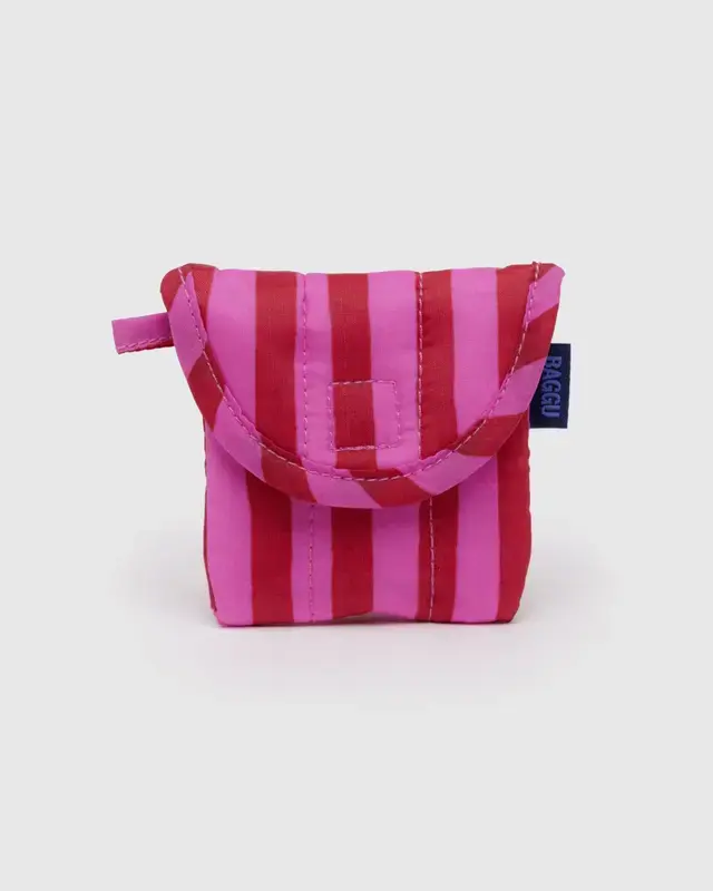 Baggu - BA BA AC - Puffy Earbuds Case, Pink & Red Painted Stripe