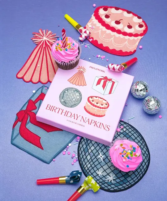 Piecework Puzzles - PIEP PIEP HGKL - Birthday Linen Cocktail Napkin Set of 4