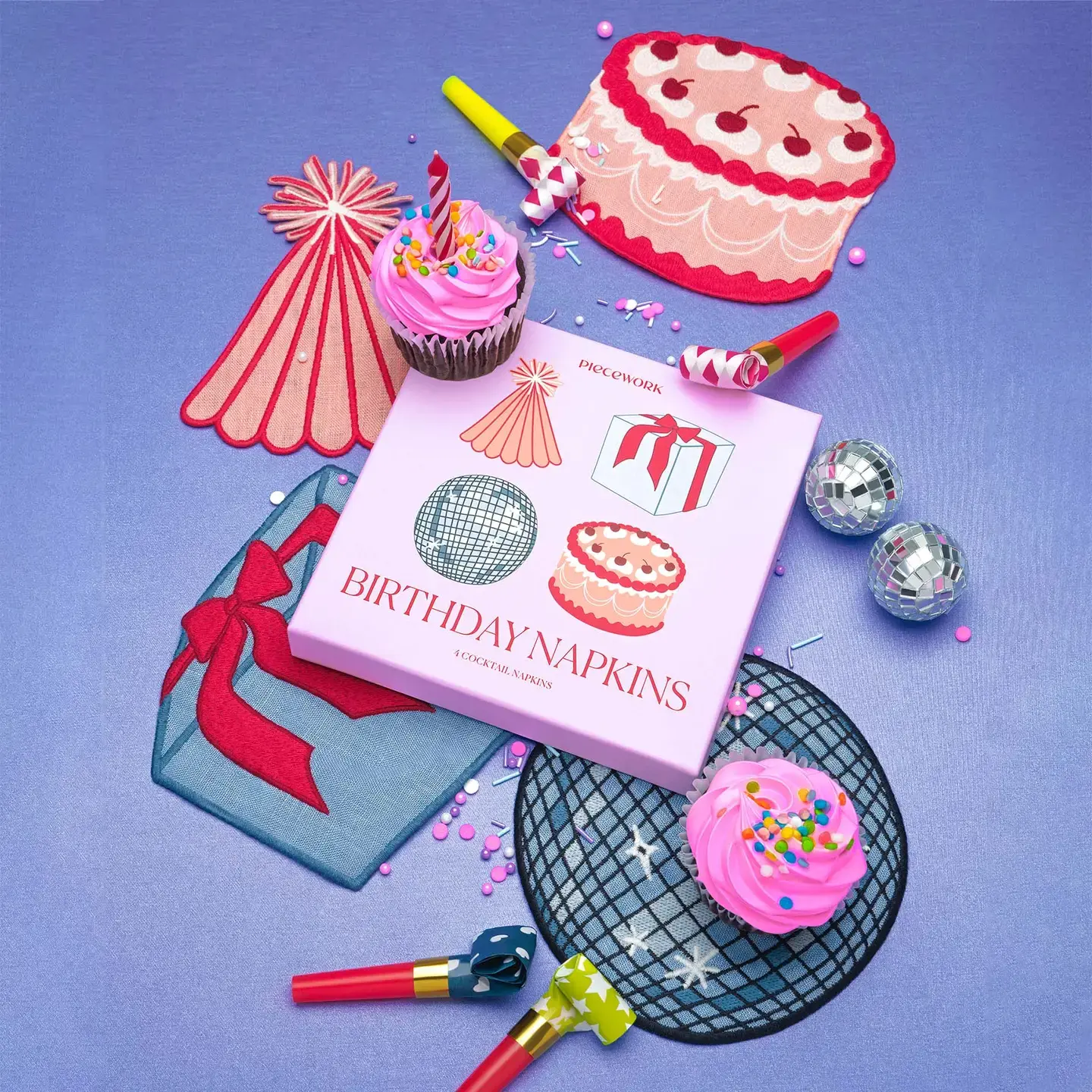 Piecework Puzzles - PIEP PIEP HGKL - Birthday Linen Cocktail Napkin Set of 4