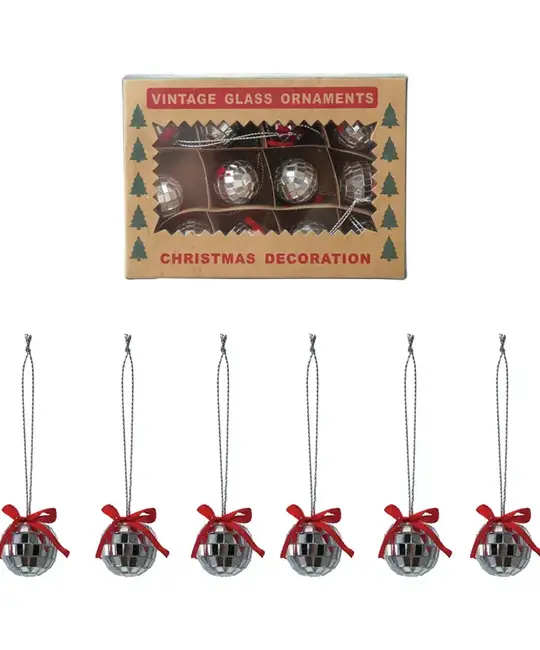 Creative Co-Op - CCO CCO OR - Boxed Set of Mini Disco Mirror Ball with Bow Ornaments, Set of 12