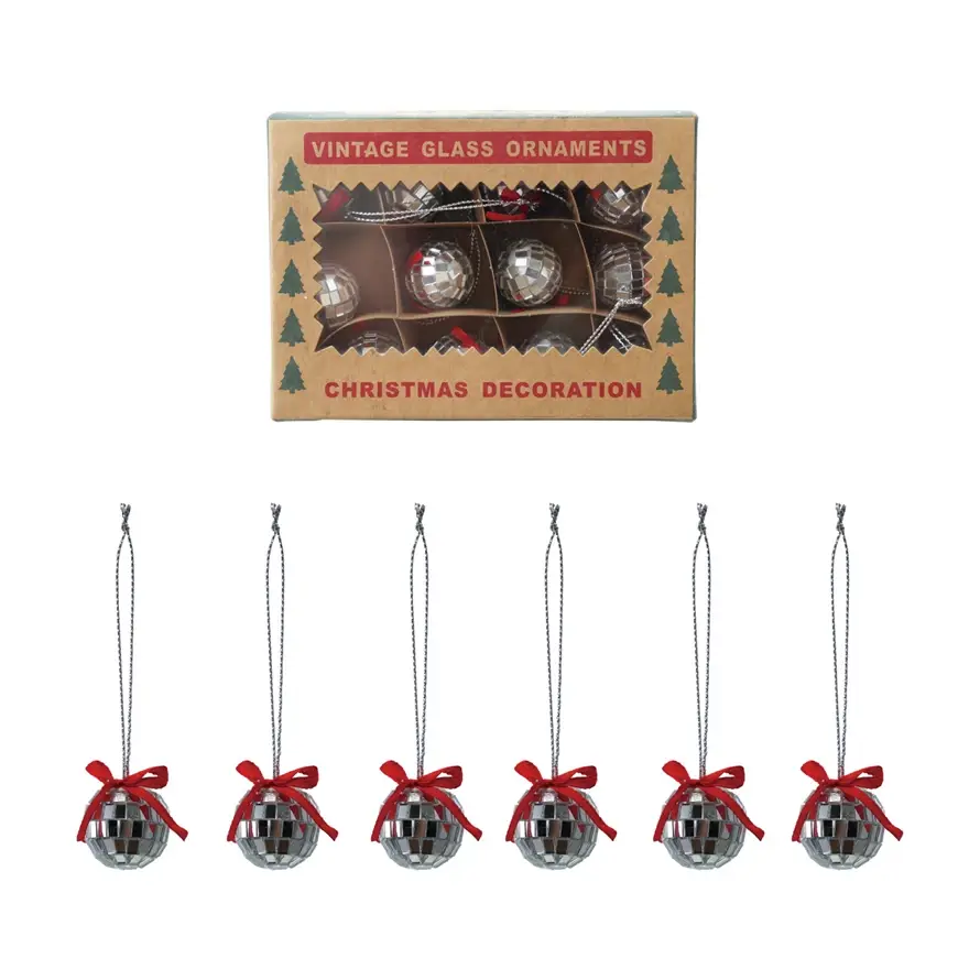 Creative Co-Op - CCO CCO OR - Boxed Set of Mini Disco Mirror Ball with Bow Ornaments, Set of 12