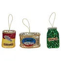 Creative Co-Op - CCO CCO OR - Beaded Fabric Tinned Food Ornament (Assorted Caviar, Sardines, Pickles)