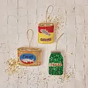 Creative Co-Op - CCO CCO OR - Beaded Fabric Tinned Food Ornament (Assorted Caviar, Sardines, Pickles)