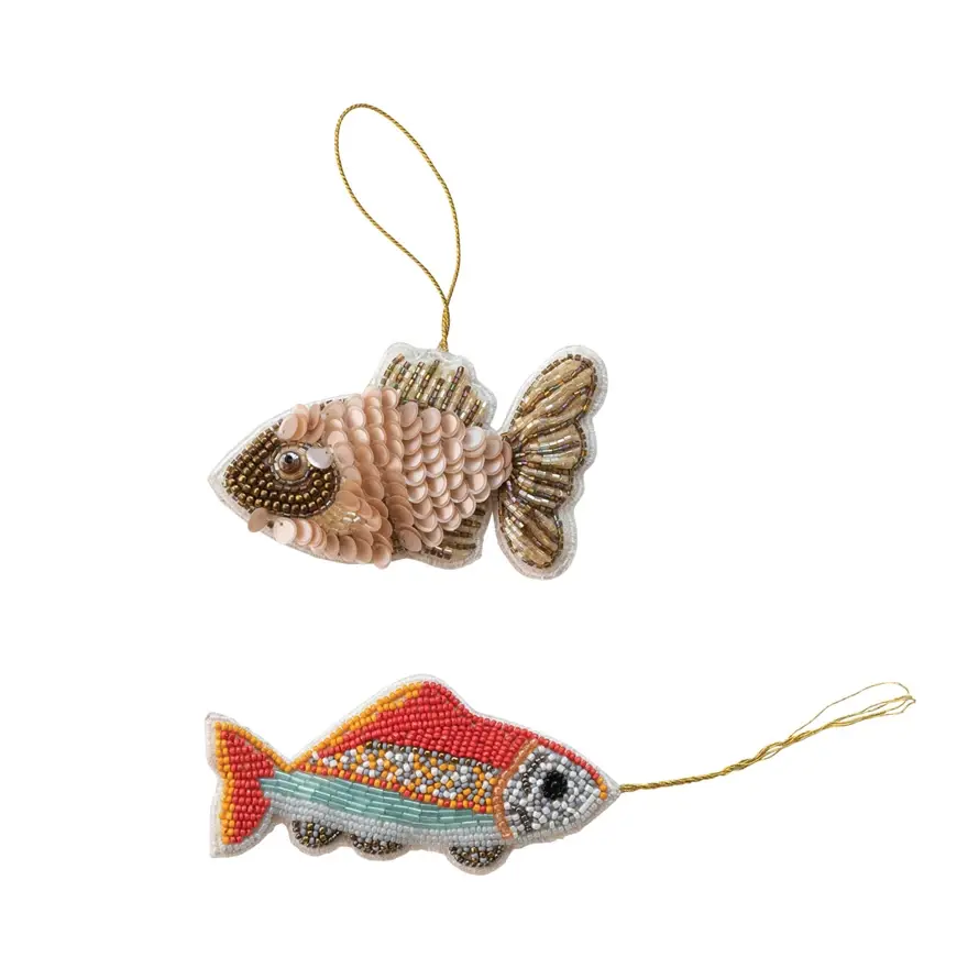 Creative Co-Op - CCO CCO OR - Beaded Fabric Fish Ornament (Assorted)