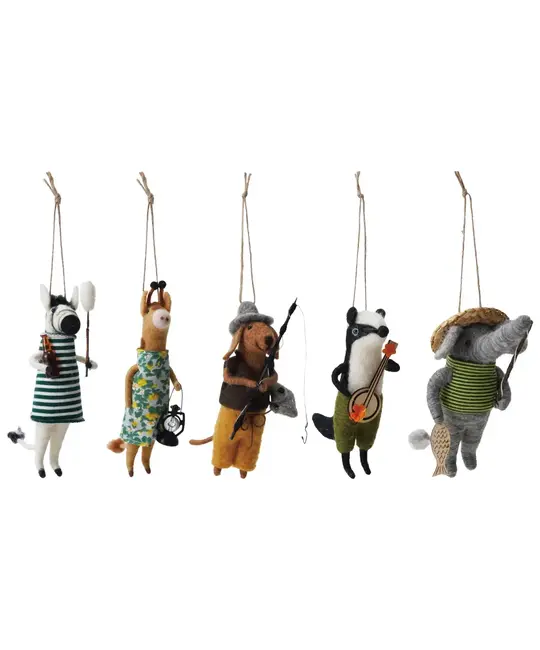 Creative Co-Op - CCO CCO OR - Wool Felt Camping Animal Ornament (Assorted Styles: Zebra, Giraffe, Dog, Badger, Elephant)