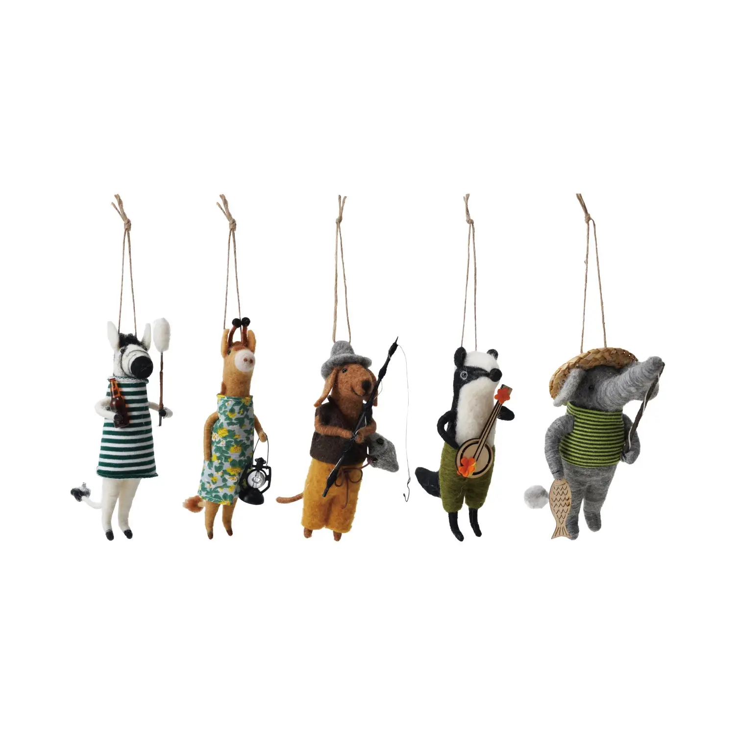 Creative Co-Op - CCO CCO OR - Wool Felt Camping Animal Ornament (Assorted Styles: Zebra, Giraffe, Dog, Badger, Elephant)
