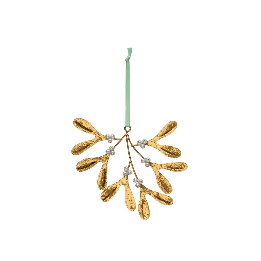Creative Co-Op - CCO CCO OR - Antique Gold Finish Beaded Mistletoe Ornament