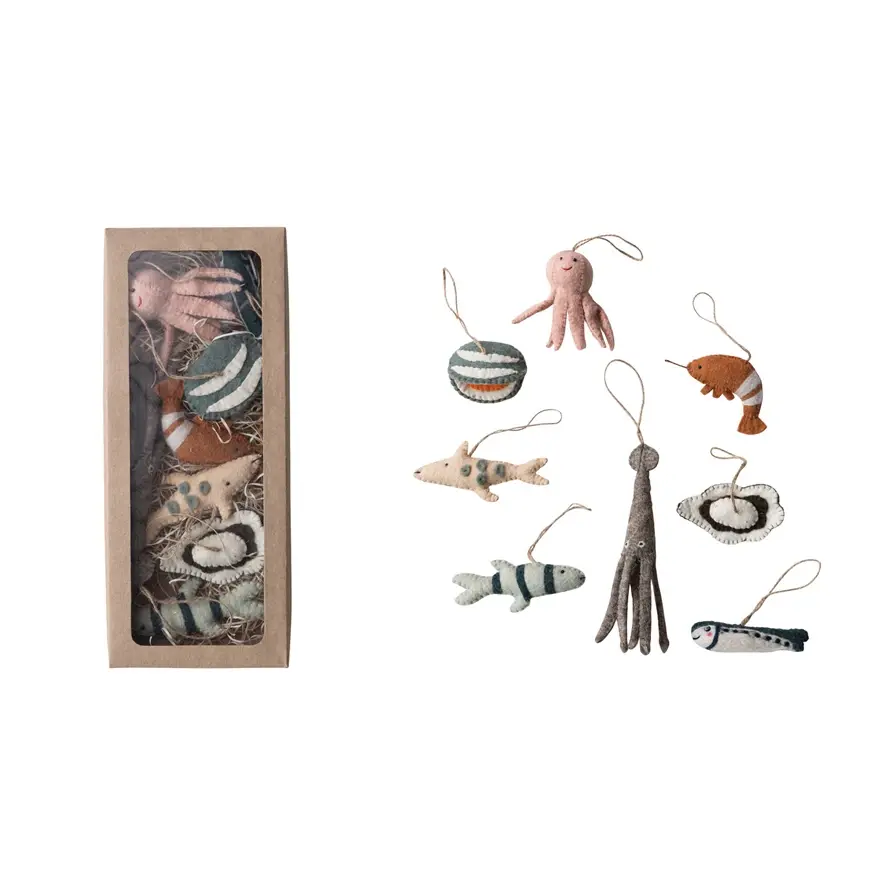 Creative Co-Op - CCO CCO OR - Wool Felt Sea Creature Animals Boxed Set of 8