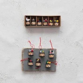 Creative Co-Op - CCO CCO OR - Boxed Set of Wood Holiday Drum Ornaments, Set of 6
