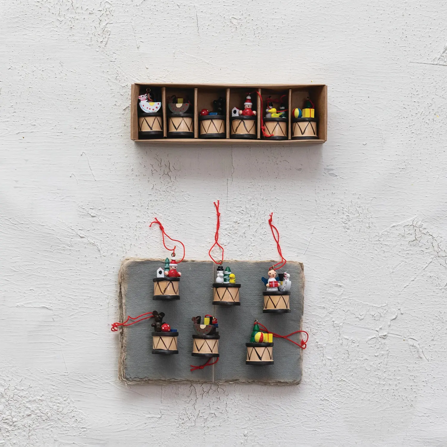 Creative Co-Op - CCO CCO OR - Boxed Set of Wood Holiday Drum Ornaments, Set of 6