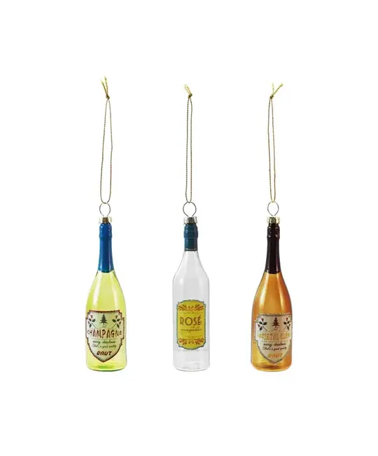 Creative Co-Op - CCO CCO OR - Glass Wine or Champagne Bottle with Glitter Ornament (Assorted Styles)