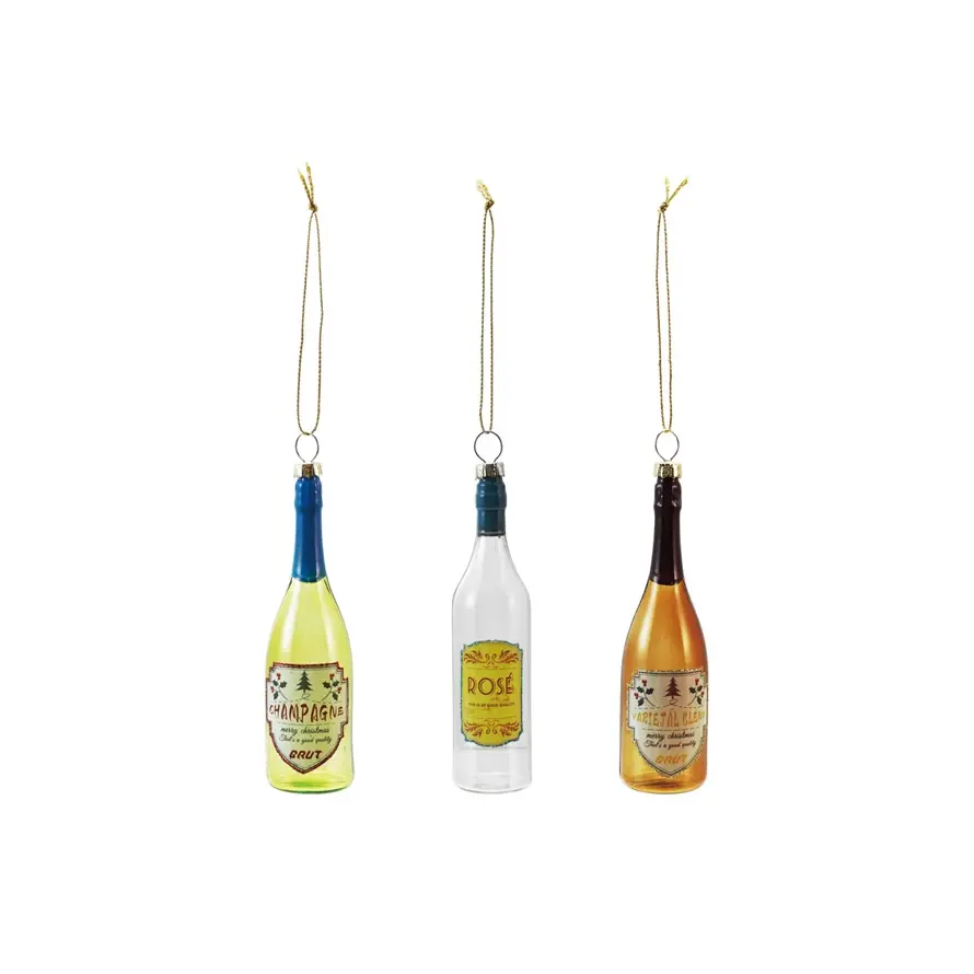 Creative Co-Op - CCO CCO OR - Glass Wine or Champagne Bottle with Glitter Ornament (Assorted Styles)