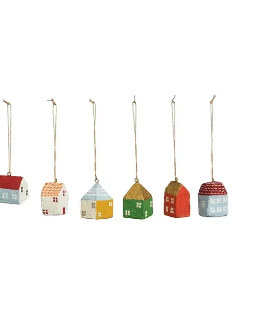 Creative Co-Op - CCO CCO OR - Paper Mache Winter House Ornament (Assorted)