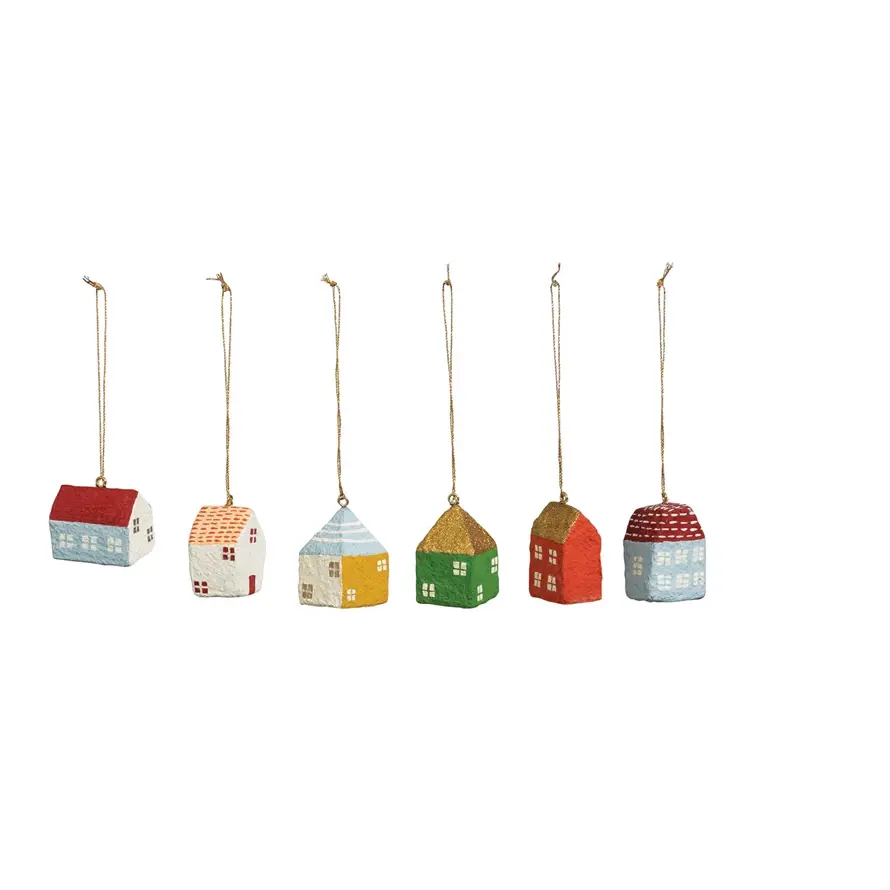 Creative Co-Op - CCO CCO OR - Paper Mache Winter House Ornament (Assorted)