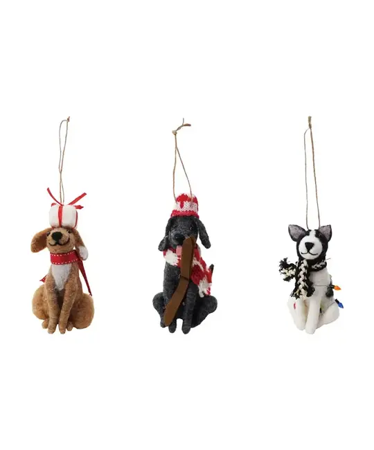 Creative Co-Op - CCO CCO OR - Wool Felt Winter Dog Ornament (3 Assorted Styles: Ski, Lights, Gift)