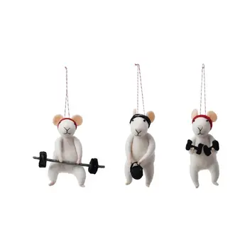 Creative Co-Op - CCO CCO OR - Wool Felt Workout Mouse Ornament (3 Assorted Styles
