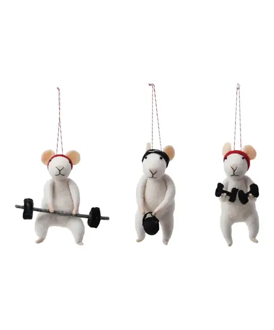 Creative Co-Op - CCO CCO OR - Wool Felt Workout Mouse Ornament (3 Assorted Styles