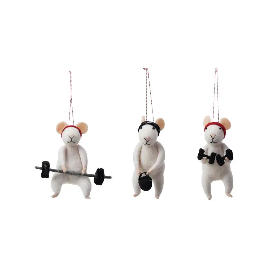 Creative Co-Op - CCO CCO OR - Wool Felt Workout Mouse Ornament (3 Assorted Styles