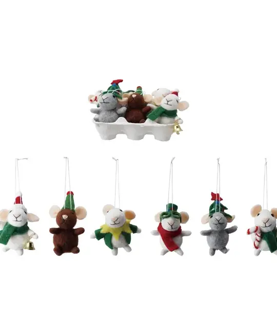 Creative Co-Op - CCO CCO OR - Boxed Set of Roly-Poly Festive Wool Felt Mice Ornaments in Egg Crate, Set of 6