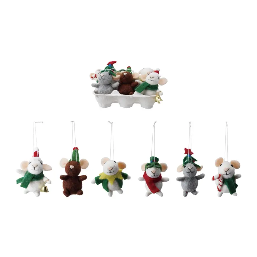 Creative Co-Op - CCO CCO OR - Boxed Set of Roly-Poly Festive Wool Felt Mice Ornaments in Egg Crate, Set of 6