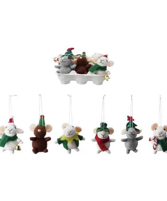 Creative Co-Op - CCO CCO OR - Single Roly-Poly Festive Wool Felt Mice Ornaments (Assorted)