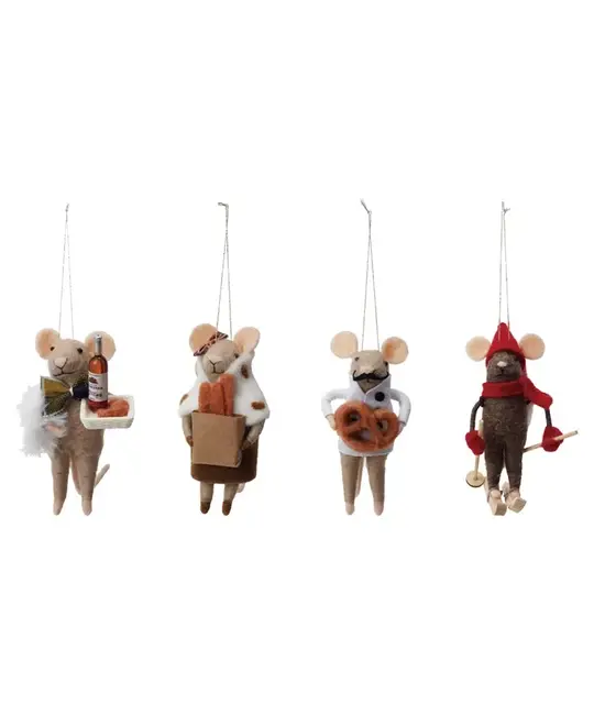 Creative Co-Op - CCO CCO OR - Wool Felt Gourmand Mouse Ornament (4 Assorted Styles: wine, pretzel, baguette, ski)