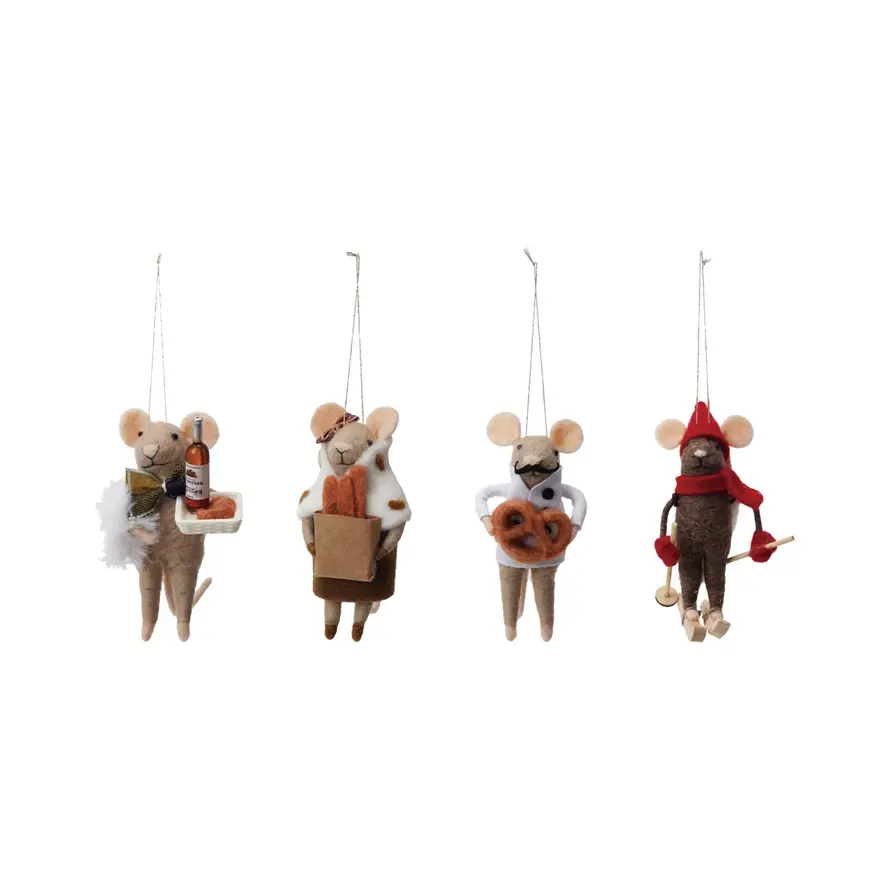 Creative Co-Op - CCO CCO OR - Wool Felt Gourmand Mouse Ornament (4 Assorted Styles: wine, pretzel, baguette, ski)
