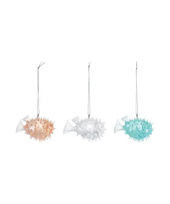 Creative Co-Op - CCO CCO OR - Puffer Fish Resin Ornament (Assorted Colors: Pink, Mint, Clear)