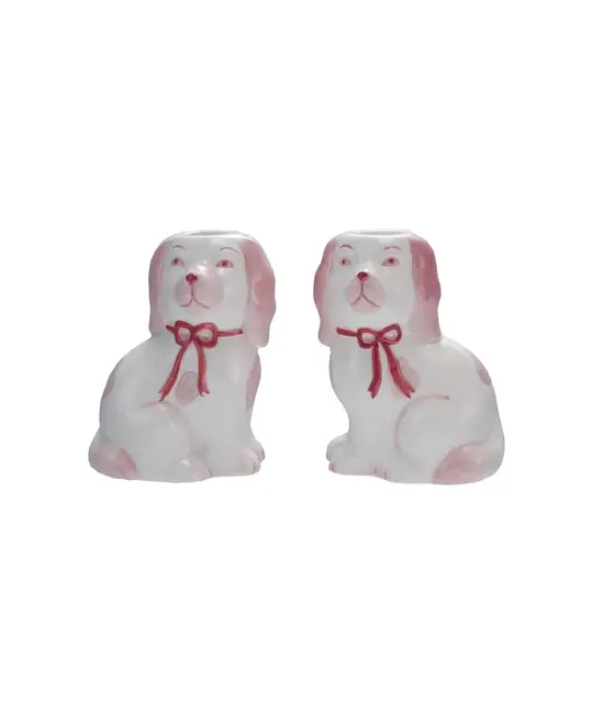 Creative Co-Op - CCO CCO HGDE -  Pink Staffordshire Dog Stoneware Taper Holder