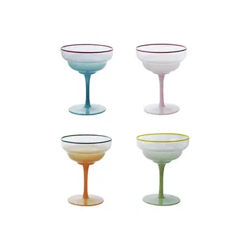 Creative Co-Op - CCO CCO HG - Ombre Fluted Stemmed Coupe Glass with Colored Rim, 4 oz. , assorted colors