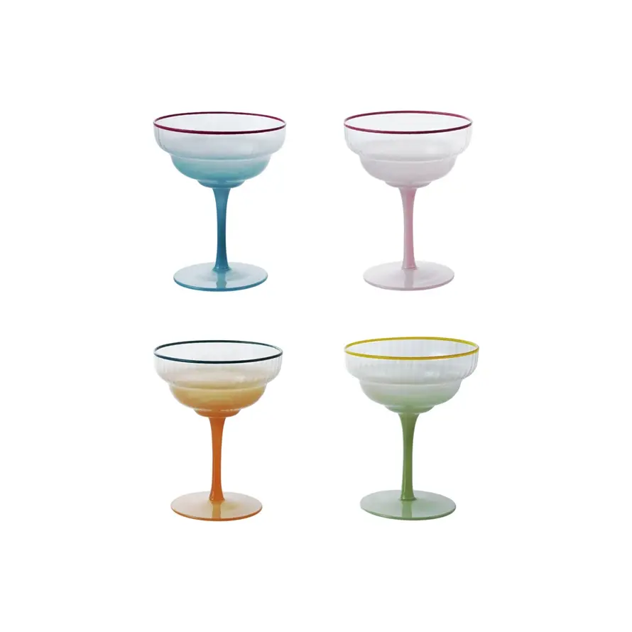 Creative Co-Op - CCO CCO HG - Ombre Fluted Stemmed Coupe Glass with Colored Rim, 4 oz. , assorted colors